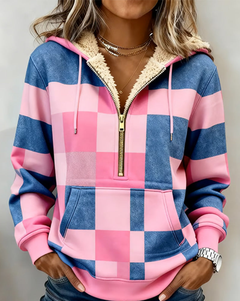 Kapuzenpullover Halbreißverschluss Mit Fleecefutter