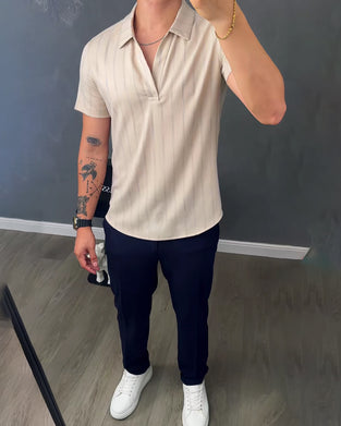 Geripptes Lässiges Herren-Polokragen-T-Shirt