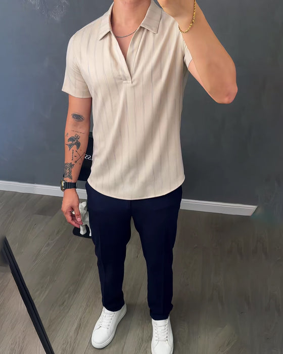 Geripptes Lässiges Herren-Polokragen-T-Shirt