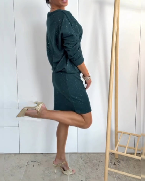 Kleid Runder Halsausschnitt Fein Glitzer Modisch