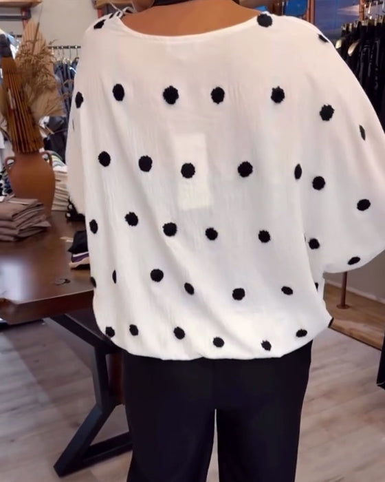 Bluse V-Ausschnitt Polka Dot Loose