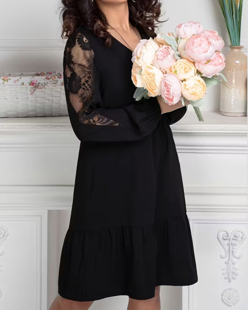 Kleid Mesh Patchwork V-Ausschnitt