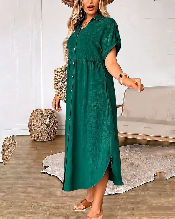 Kleid Knopfleiste Hemdenstil Lässig Kurzarm
