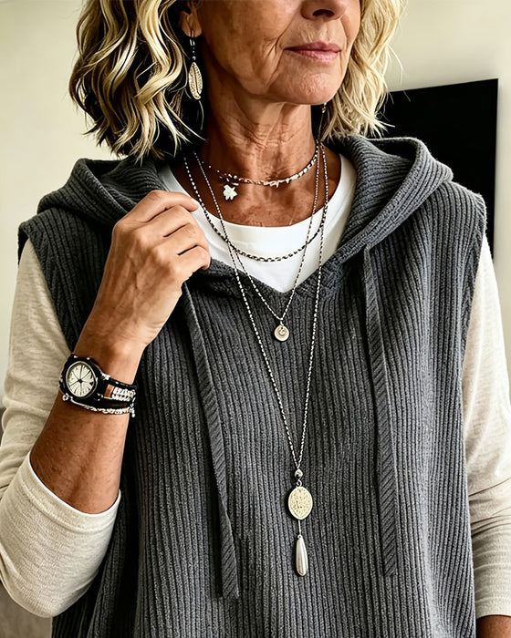 Tanktop Mit Kapuze Gerippt Kordelzug Pullover