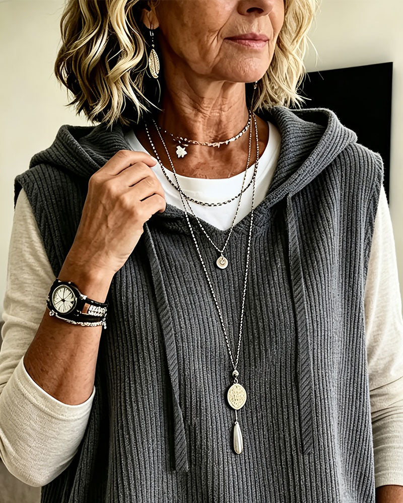 Tanktop Mit Kapuze Gerippt Kordelzug Pullover