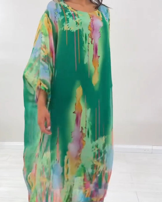 Kleid Rundhals Fledermausärmel Fleckig