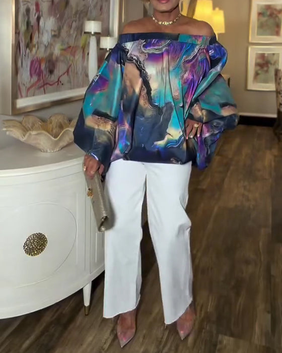 Modische Tie-Dye Off-Shoulder Bluse