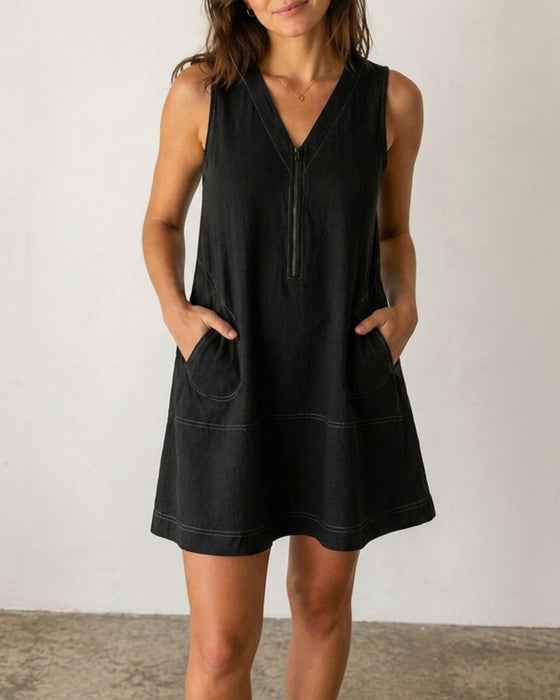 Kleid Ärmellos Reißverschluss A-Linie