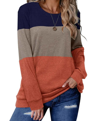 Top Dreifarbig Patchwork Langarm