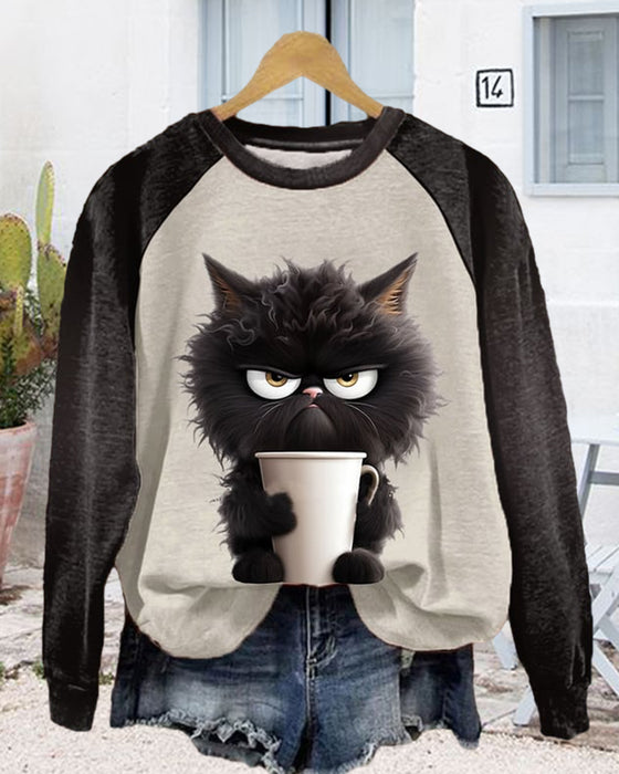 Loses Katzen-Sweatshirt mit Farbblock