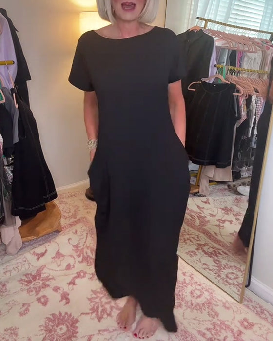 Kleid Rundhals Casual Kurzarm Lang