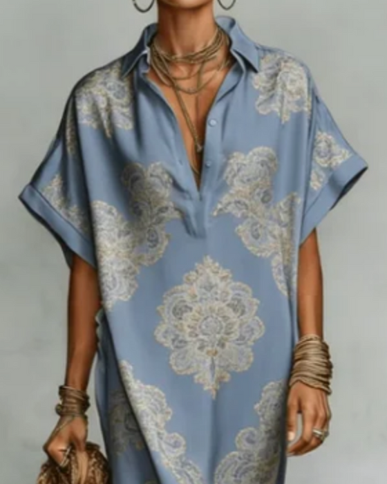 Kleid Revers Gedrucktes Hemd