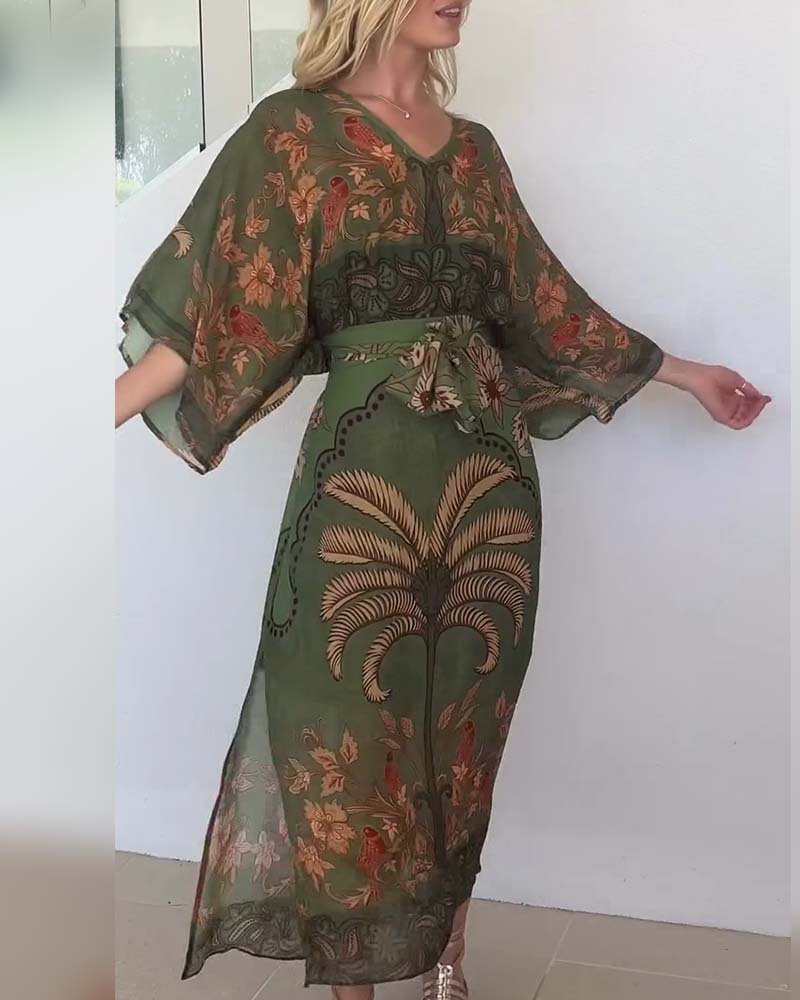 Kleid bedruckt V-Ausschnitt Resort