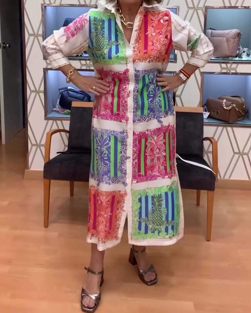 Kleid Patchwork Gedruckt Lang Hemd