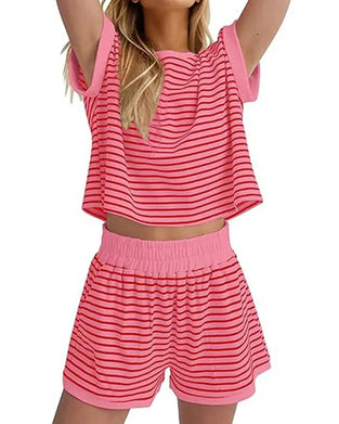 Set Gestreifte Kurzarm-Shorts