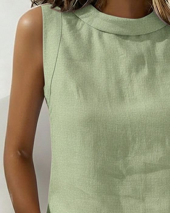 Bluse kragenlos ärmellos elegant