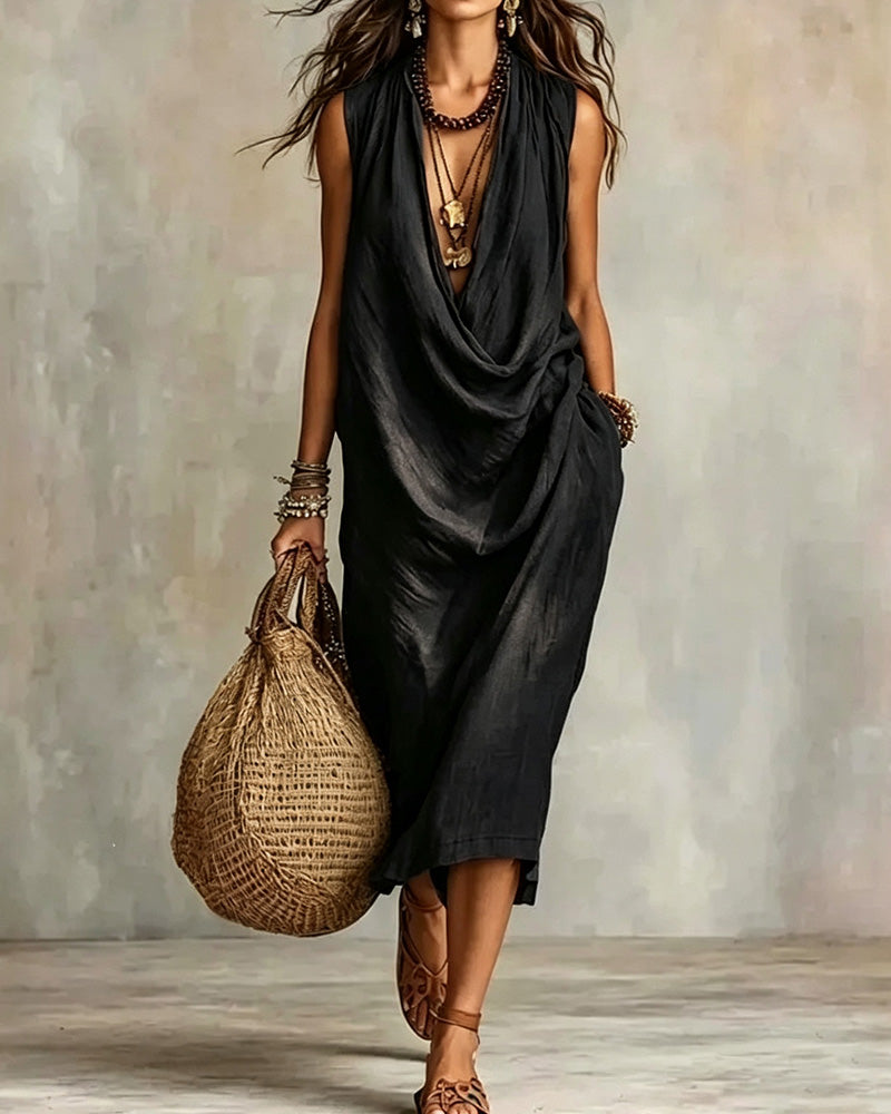Kleid Ärmellos V-Ausschnitt Mode