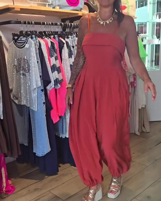 Jumpsuit Bandeau Spaghettiträger Weites Bein