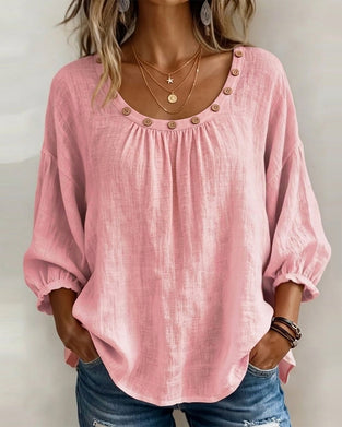 Bluse Rundhals Knopf Locker