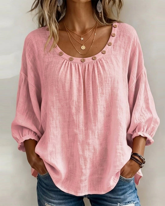 Bluse Rundhals Knopf Locker