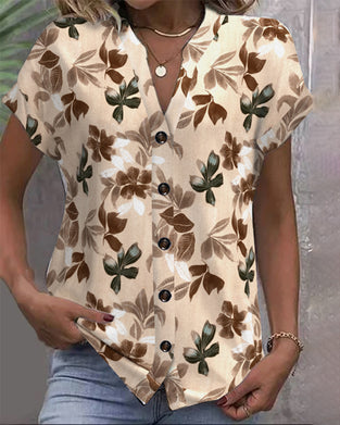 Bluse Stehkragen Kurzarm bedruckt