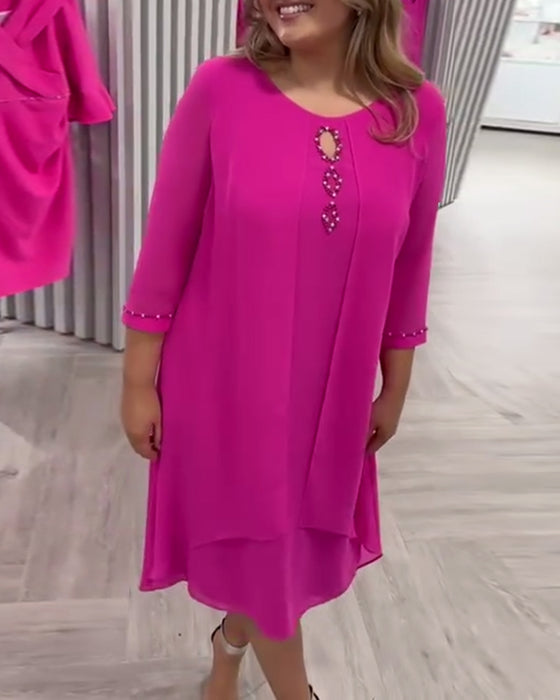 Kleid Langarm Doppellagig Unregelmäßig