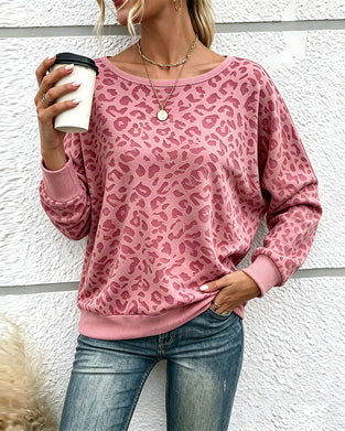 Pullover Sweatshirt Leopard Rundhalsausschnitt Drop Schulter