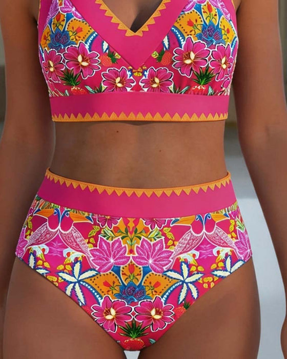 Bikini Ethnisch Blumig V-Ausschnitt