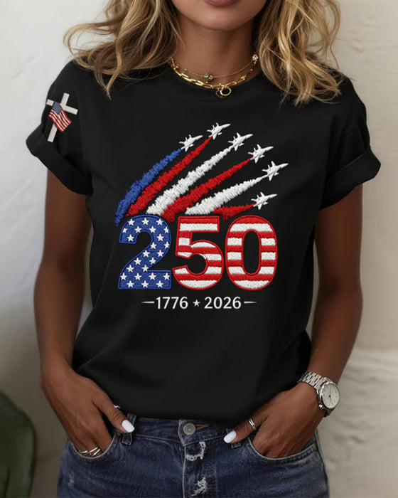 T-Shirt Flagge Flugzeug Druck Kurzarm