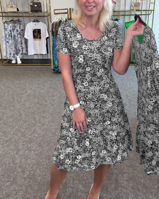 Kleid Stilvoll Schmale Taille Bedruckt