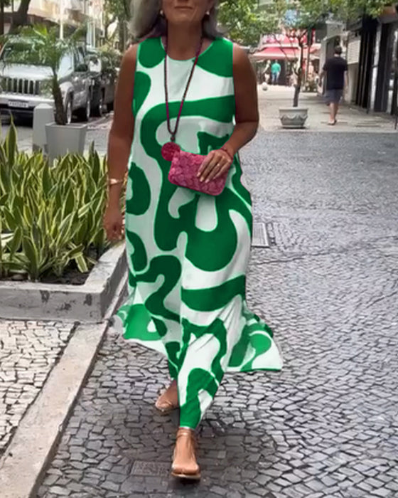 Rundhals-Armloses Kleid Mit Geometrischem Druck