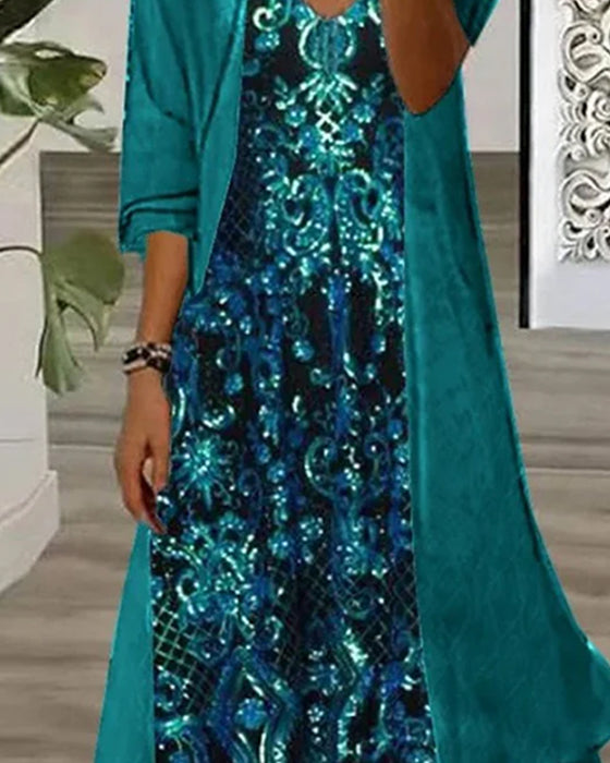 Set V-Ausschnitt Druck Unregelmäßig Cardigan
