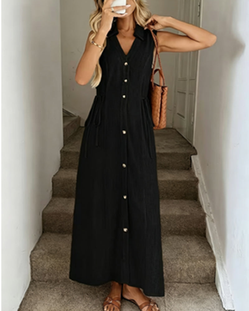 Kleid Brustkragen Ärmellos Taillenziehend