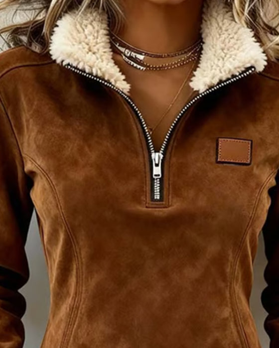 Sweatshirt Mit Halb-Zip Kragen, Asymmetrisches Design Und Fransen Detail