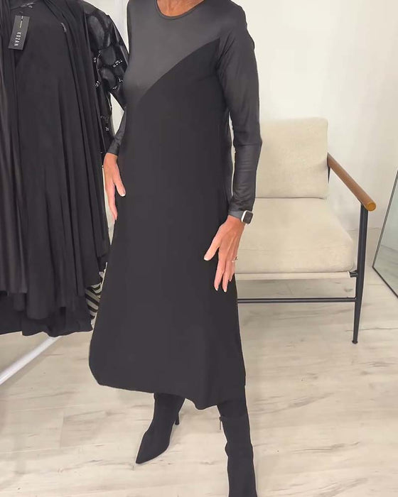 Kleid Schrägschnitt Patchwork Lang