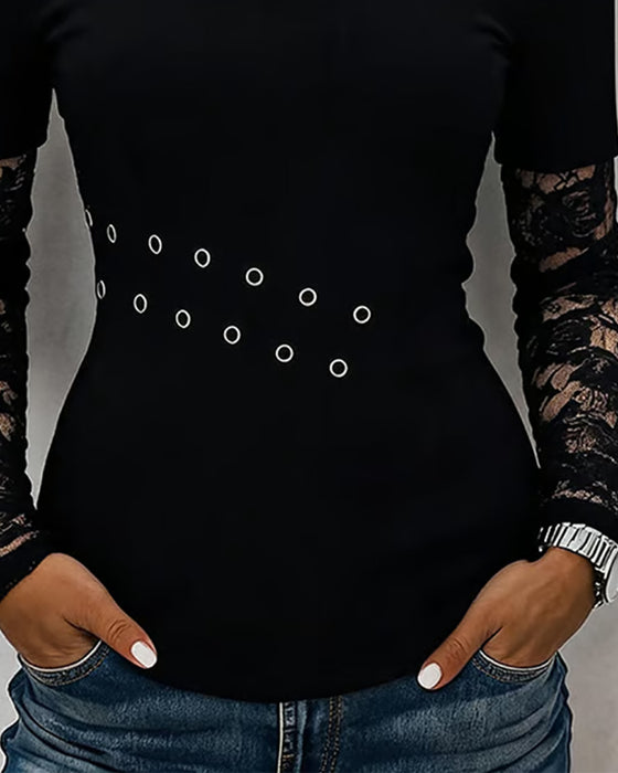 Bluse Cami Metallschnalle Spitze Panel