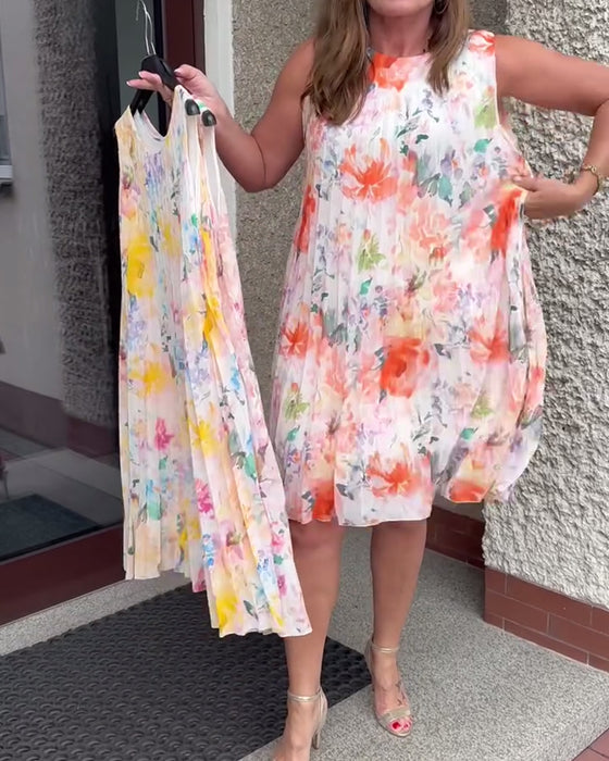 Kleid Ärmellos Plissiert Blumen