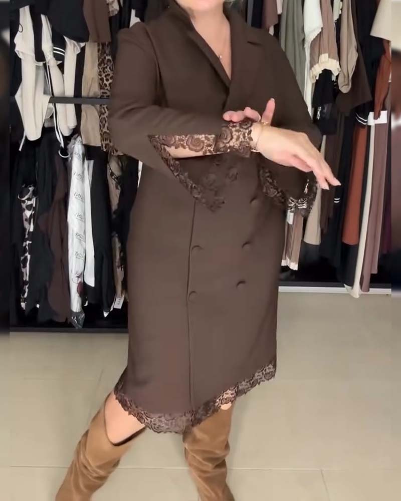 Kleid Geteilte Ärmel Spitze Patchwork Anzug