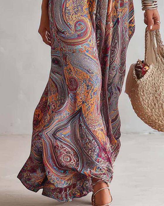 Kleid V-Ausschnitt Gerafft Puffärmel Weiter Rock