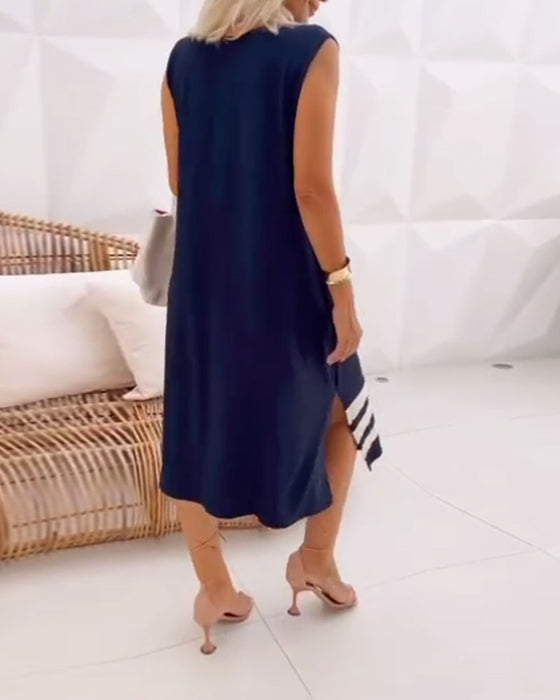 Kleid Elegant Ärmellos Blattmuster