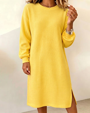 Kleid Rundhals Schlitz Langärmelig