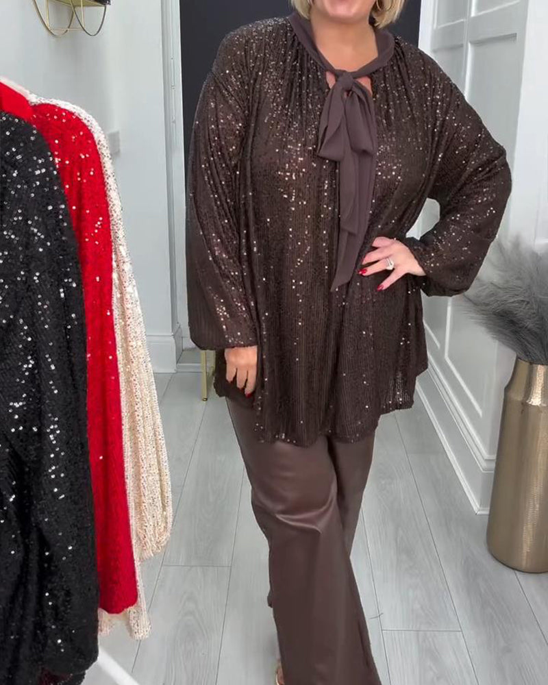 Unifarbene weite Bluse mit Laternenärmeln