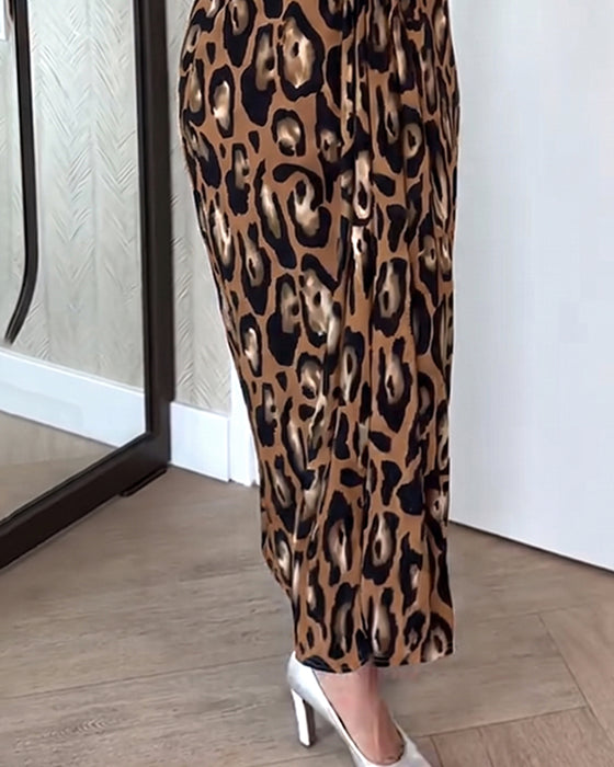 Kleid Ärmellos V-Ausschnitt Leopard