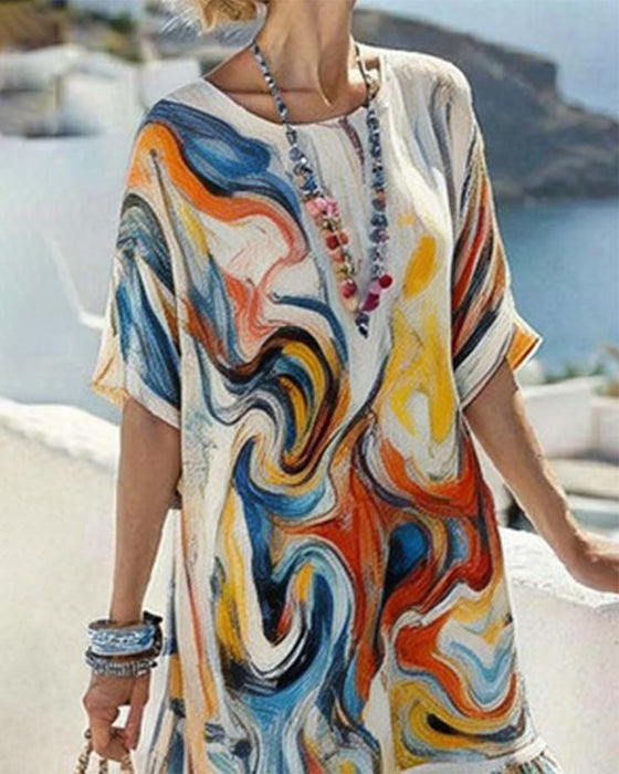 Kleid Rundhals Ölgemälde Druck