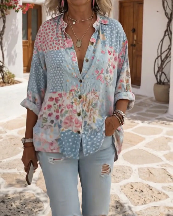 Hemd mit kleinem Blumenmuster und Stehkragen