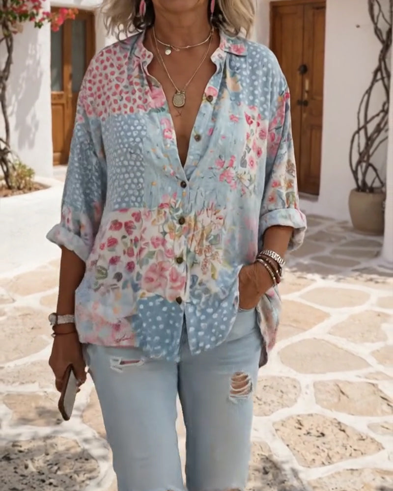 Hemd mit kleinem Blumenmuster und Stehkragen