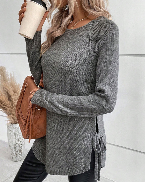 Pullover Mit Raglanärmeln Und Knoten-Seiten-Design