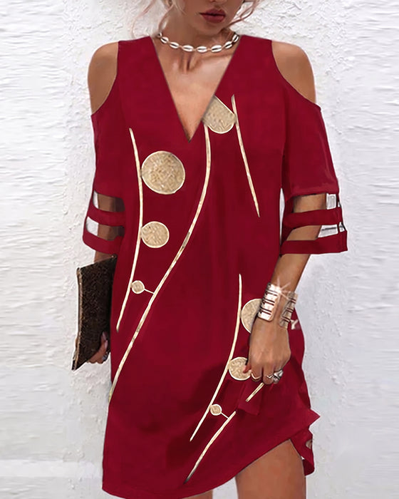 V-Ausschnitt-Off-Shoulder-Kleid Mit Spitzeneinsatz