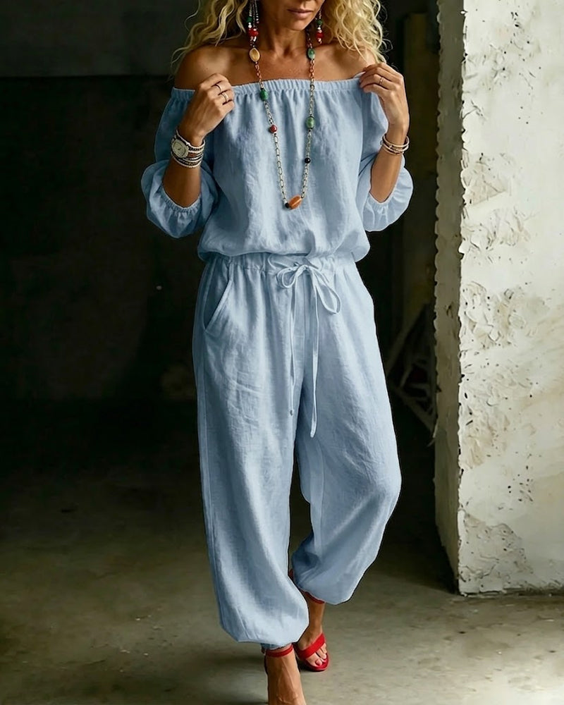 Jumpsuit Off-Shoulder Bindegürtel Tailliert