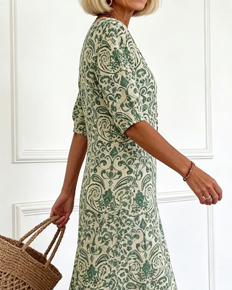 Kleid Vintage Blumenmuster V-Ausschnitt Maxi